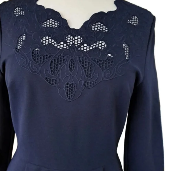 Ted Baker Emey Fit And Flare Lace Cut Navu Blue Dress - Picture 5 of 6
